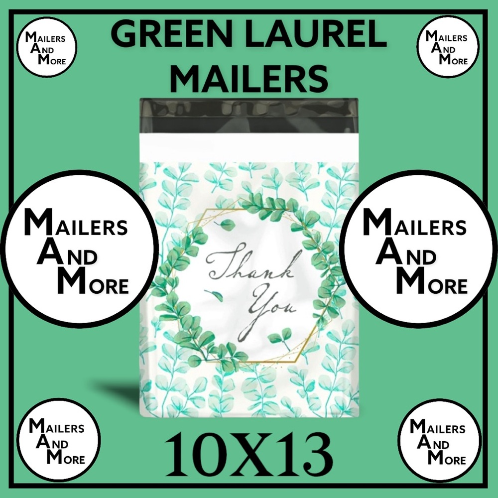 25 10X13 Poly Mailers Green Laurel Thank You Flat Shipping Envelopes - Picture 11 of 12